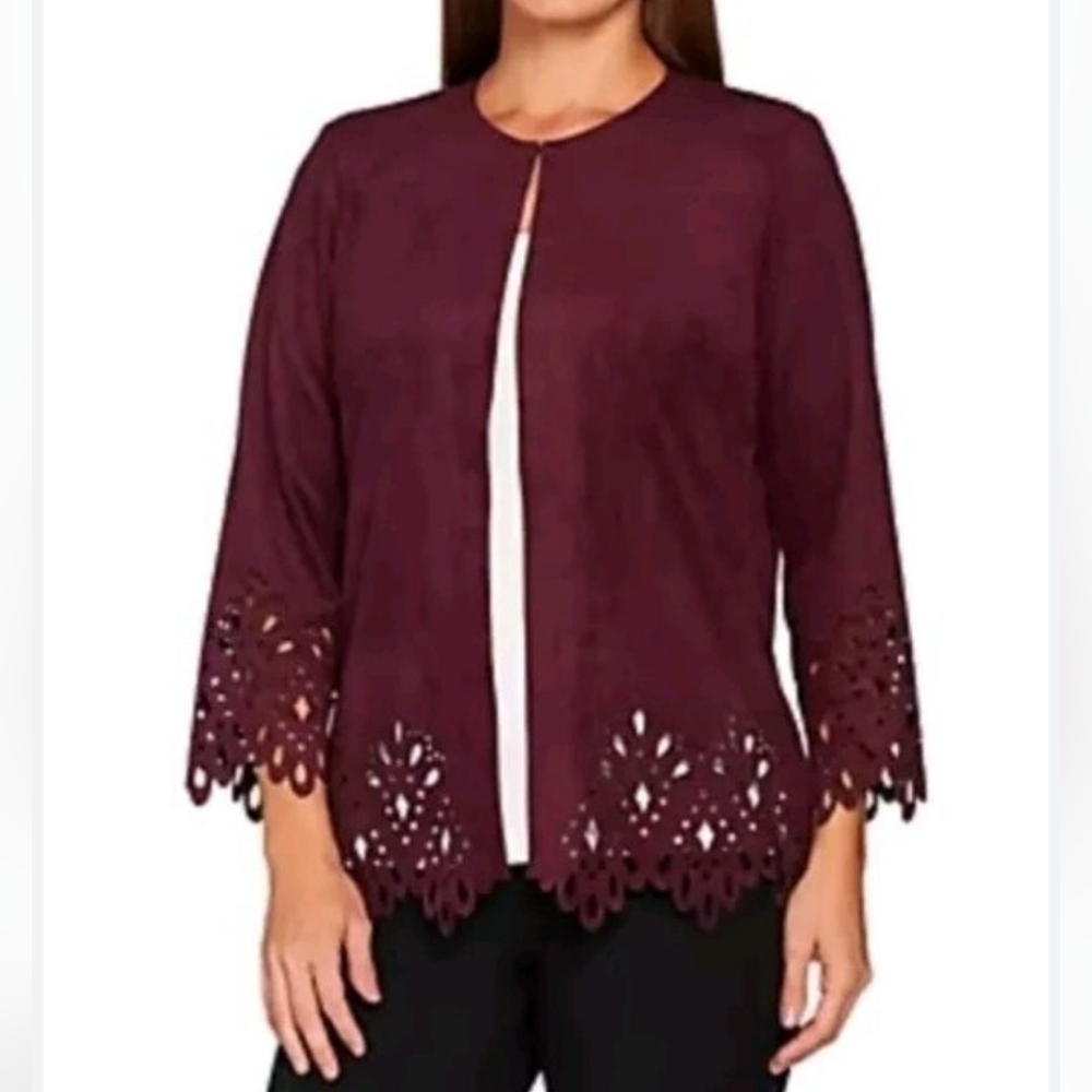 Bob Mackie‎ Faux Suede Jacket with Cut Out Detail Black- Size Large